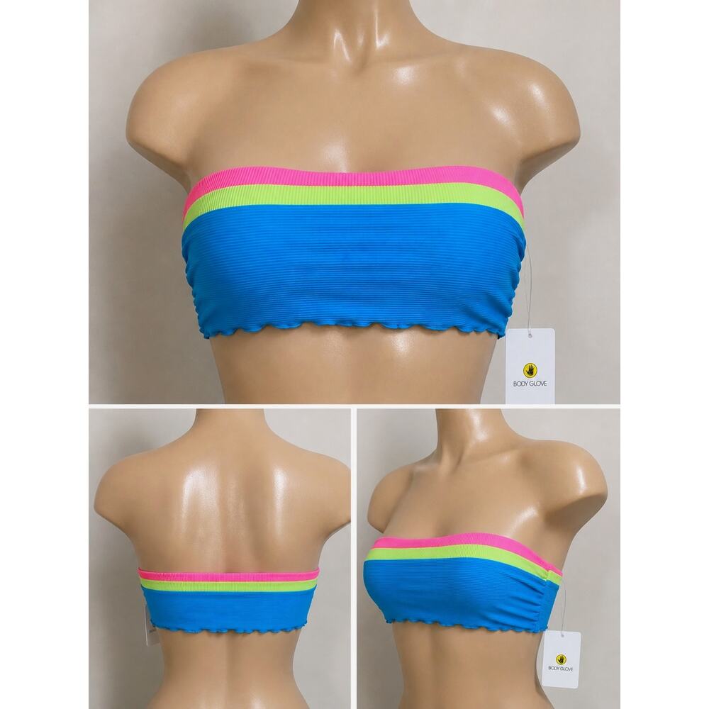 Body Glove Neon Colorblock Bikini Tube Top XL Blue Pink Green Ribbed Beach NWT